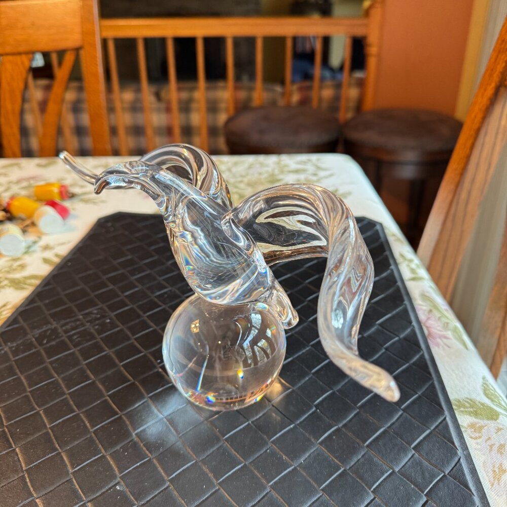 Steuben Glass Eagle Sitting on Globe Glass Paperweight by James Houston 8130